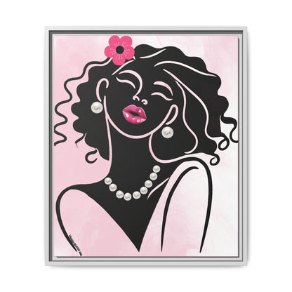 Pearls & Curls2 | Pink Pout - Framed Matte Canvas Art (black or white frame)