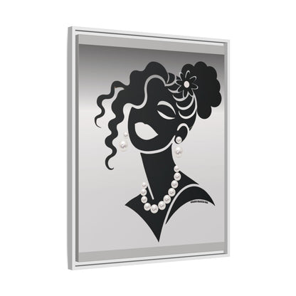 Pearls & Curls5 | Black and White - Framed Matte Canvas Art (black or white frame)