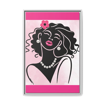 Pearls & Curls2 | Pink Pout - Framed Matte Canvas Art (black or white frame)