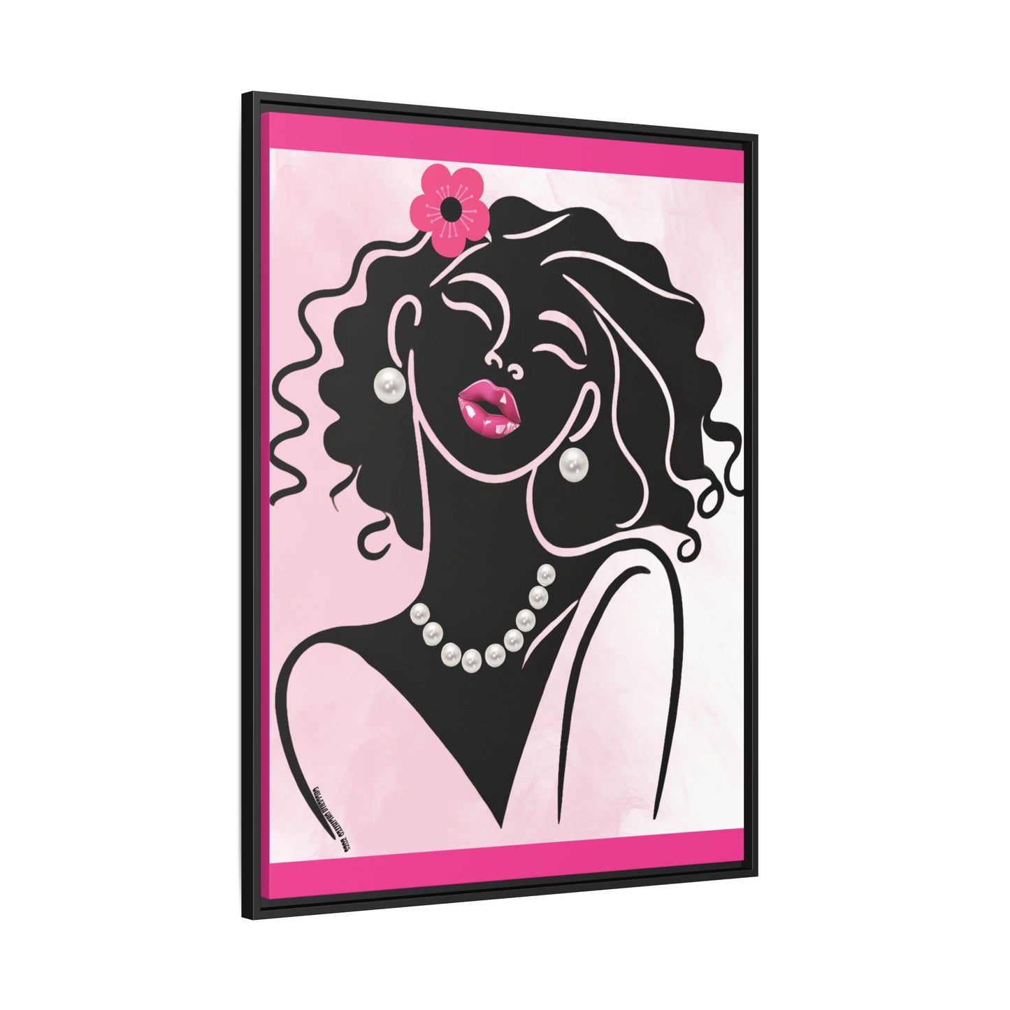 Pearls & Curls2 | Pink Pout - Framed Matte Canvas Art (black or white frame)