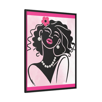 Pearls & Curls2 | Pink Pout - Framed Matte Canvas Art (black or white frame)