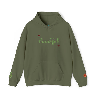 The Thankful Edit1 | Light Green Embroidered Thankful Hoodie, maroon hearts (multiple colors)
