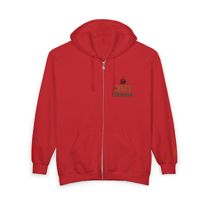 Harvest Haze | 'Cozy Season' Zip Hoodie — Autumn Coffee & Leaves Full-Zip Sweatshirt