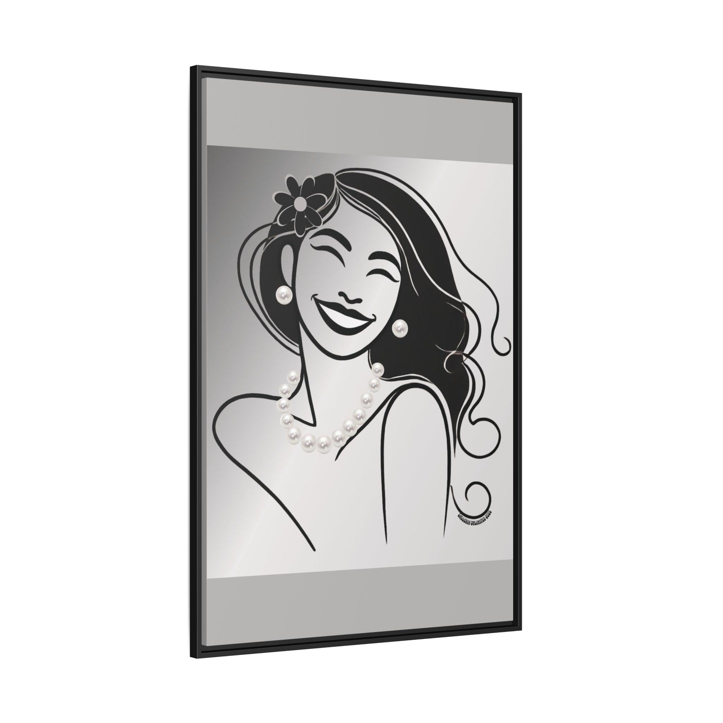 Pearls & Curls3 | Black and White - Framed Matte Canvas Art (black or white frame)