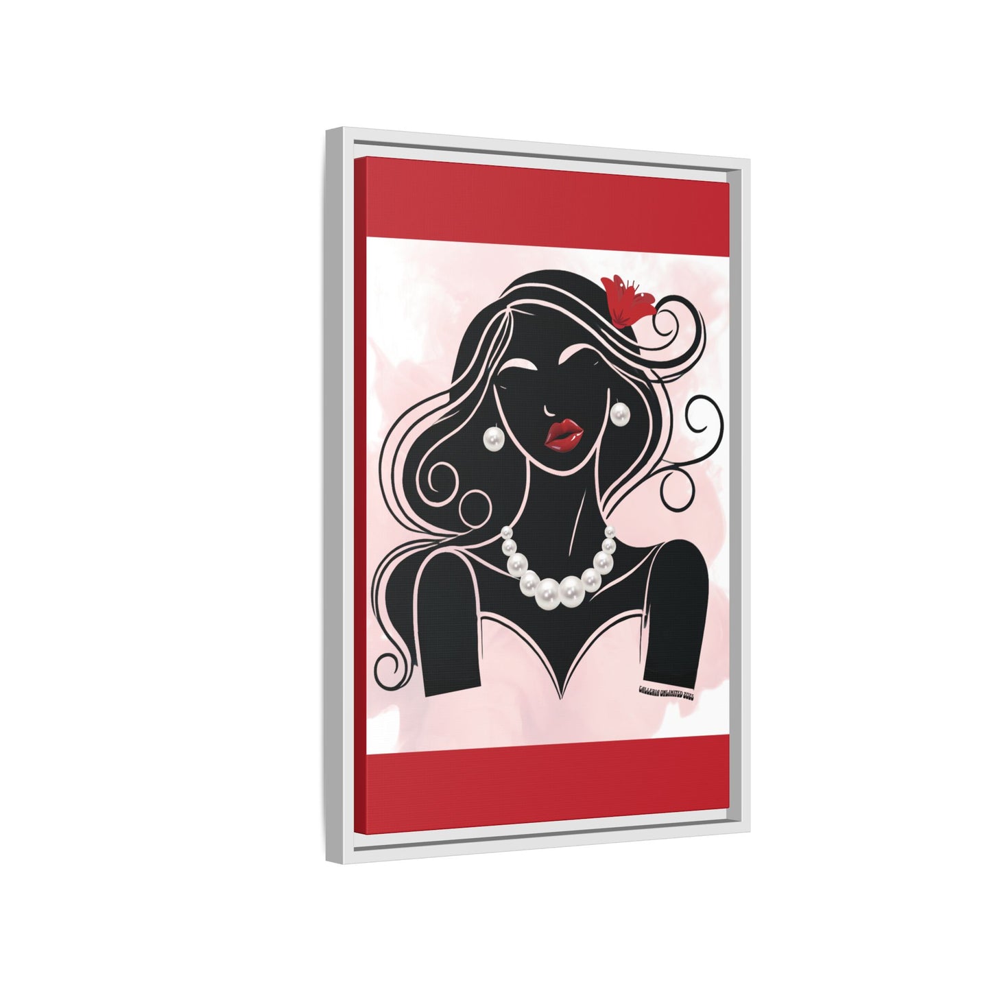 Pearls & Curls1 | Ruby Lips- Framed Matte Canvas Art (black or white frame)