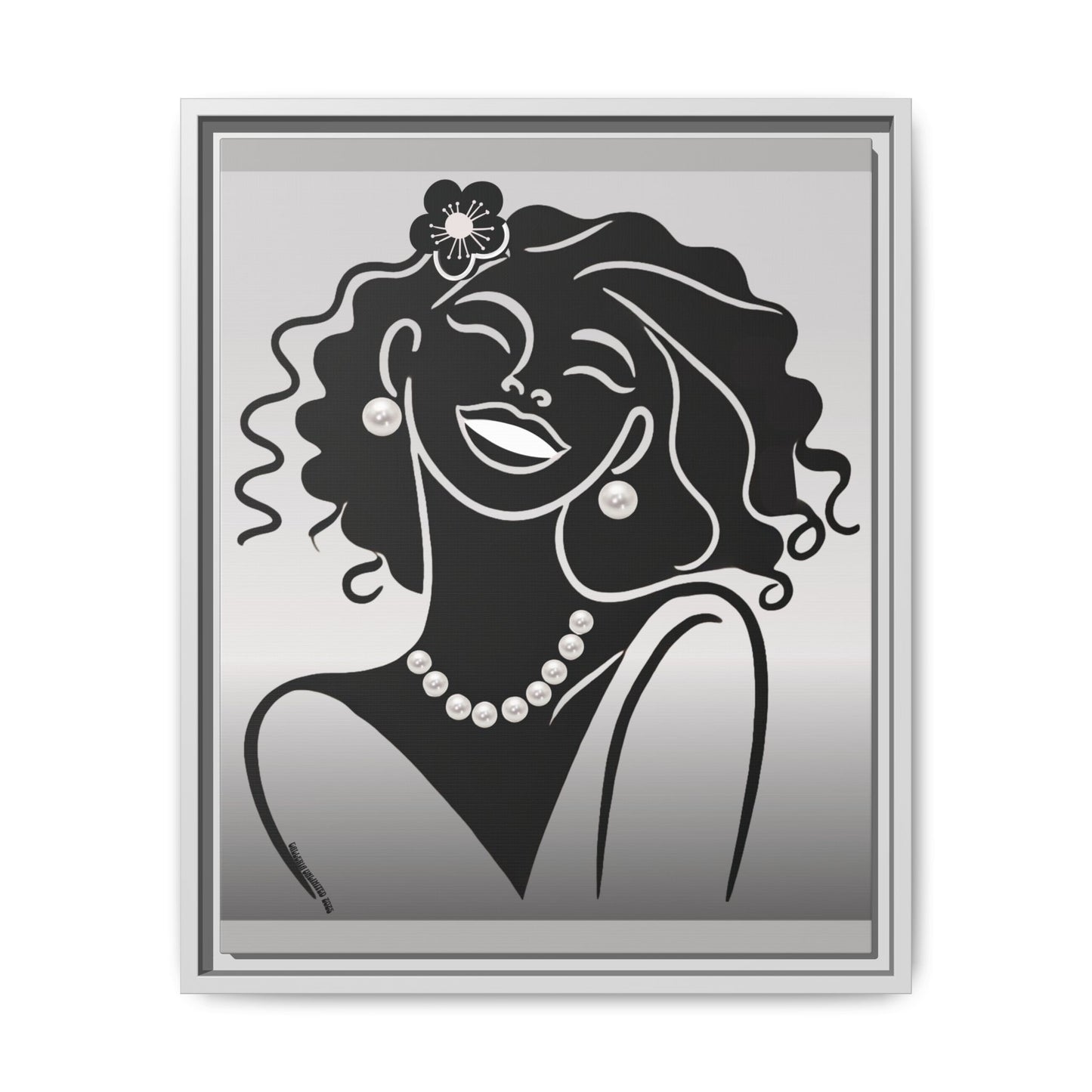 Pearls & Curls2 | Black and White - Framed Matte Canvas Art (black or white frame)