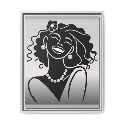 Pearls & Curls2 | Black and White - Framed Matte Canvas Art (black or white frame)