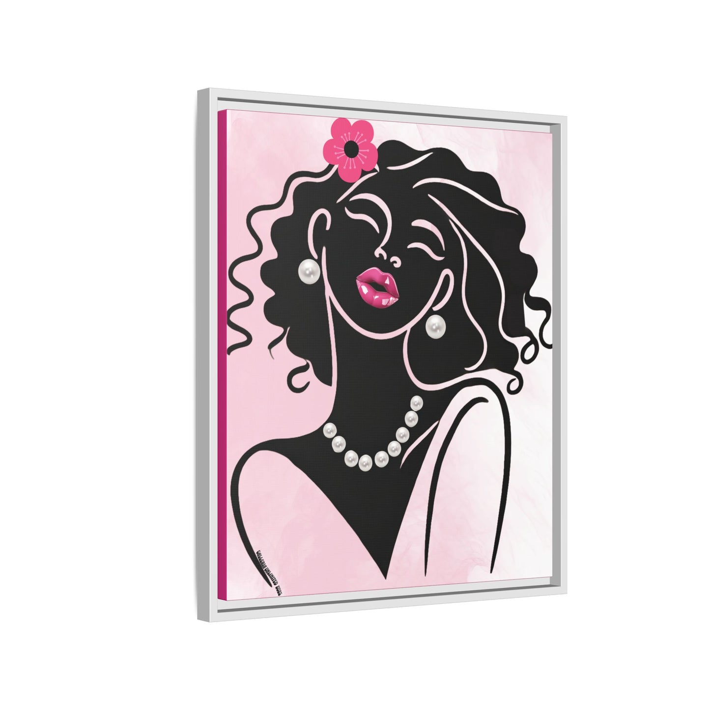 Pearls & Curls2 | Pink Pout - Framed Matte Canvas Art (black or white frame)