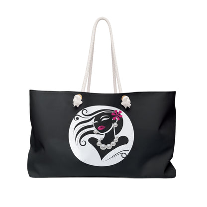 Pearls & Curls 6 | Black Double-Sided Weekender Bag