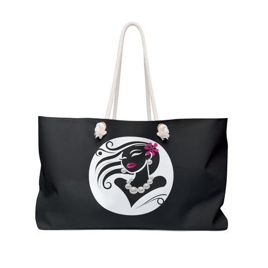 Pearls & Curls 6 | Black Double-Sided Weekender Bag