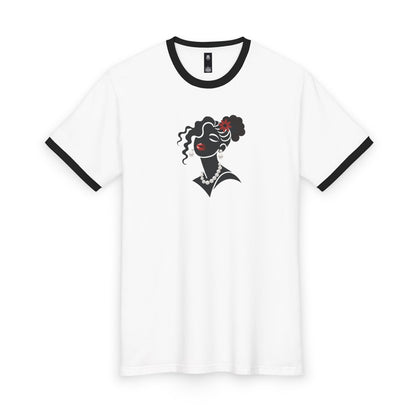 Pearls & Curls 5 | Oversized Ringer Tee (black or red trim)