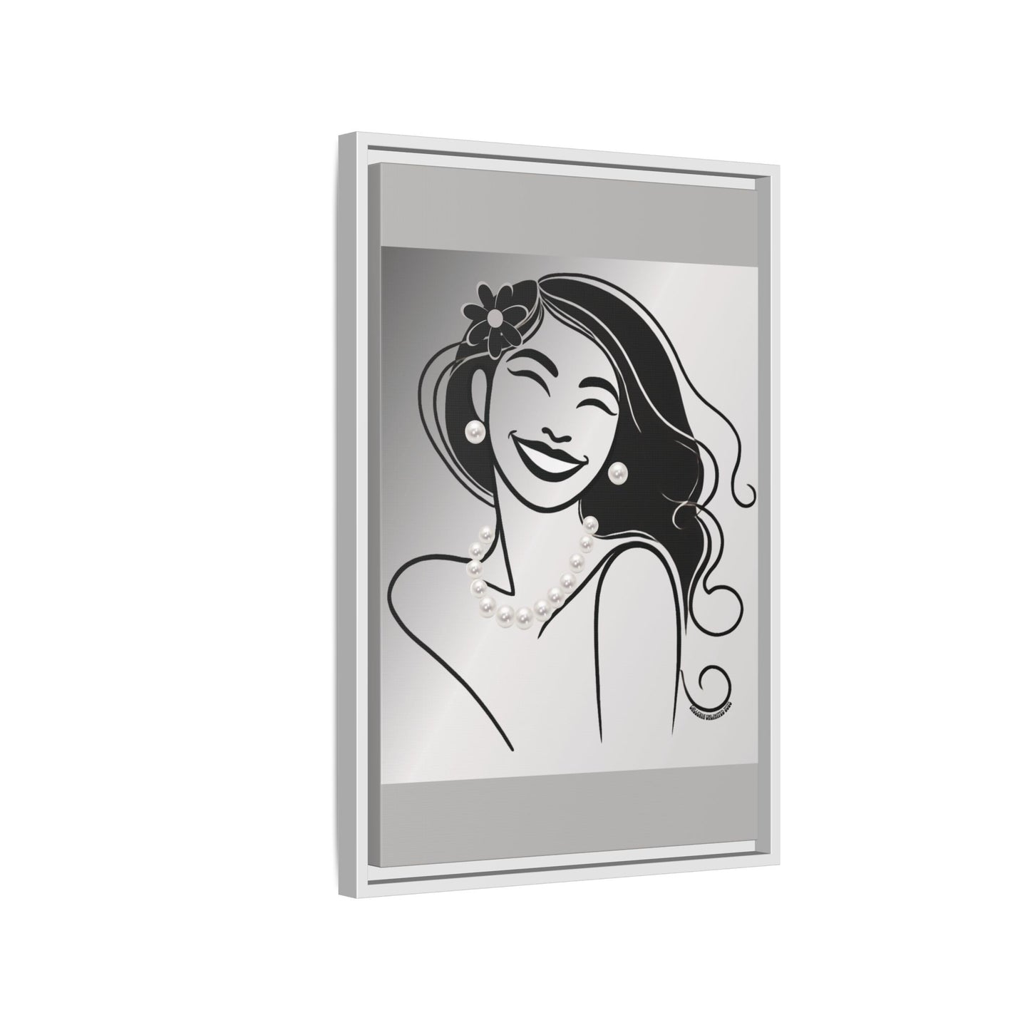 Pearls & Curls3 | Black and White - Framed Matte Canvas Art (black or white frame)