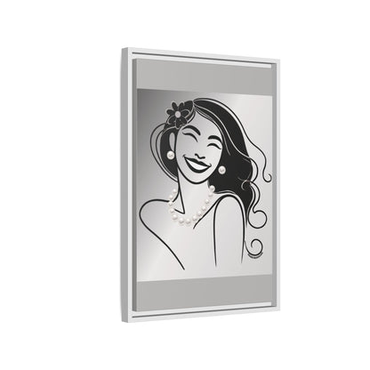 Pearls & Curls3 | Black and White - Framed Matte Canvas Art (black or white frame)