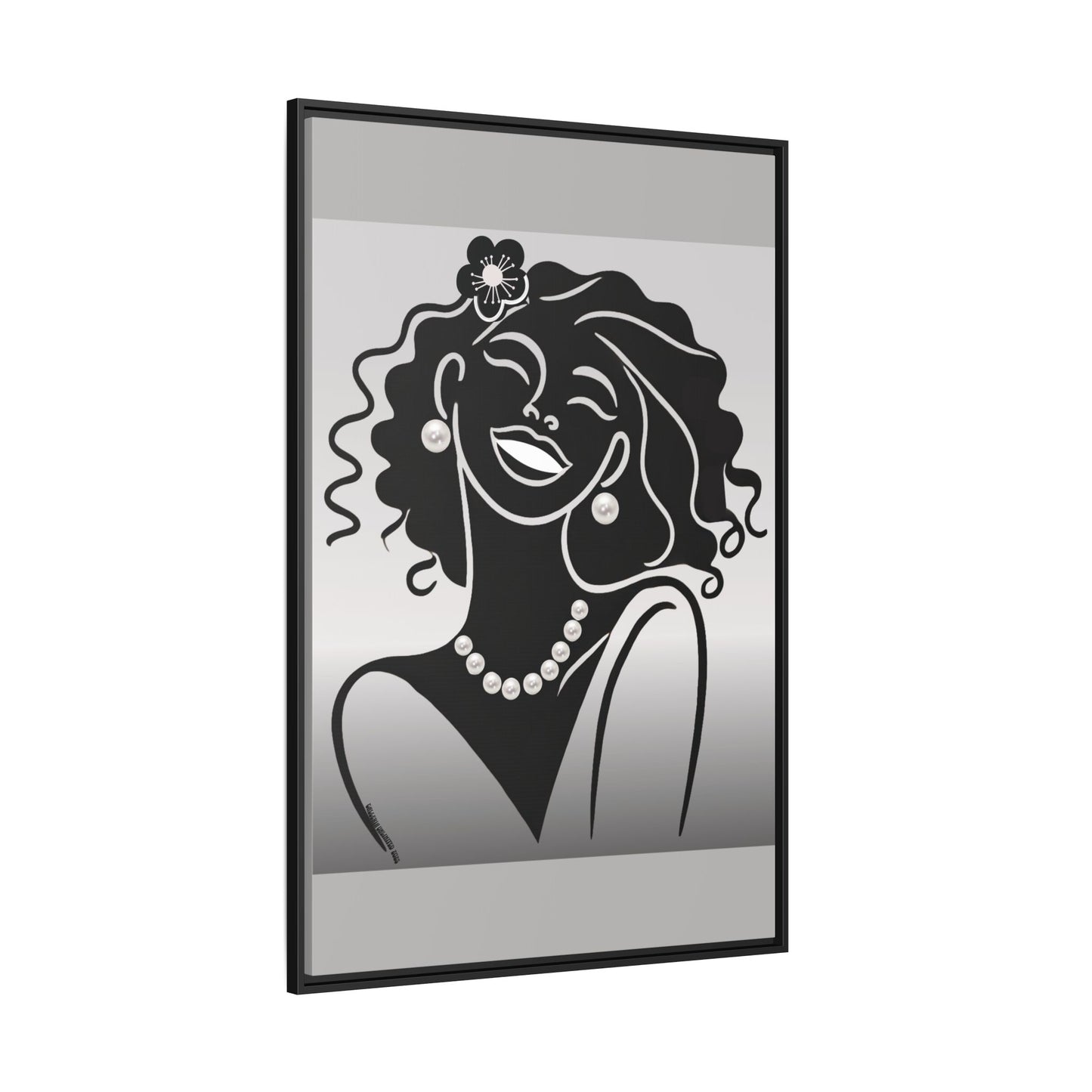 Pearls & Curls2 | Black and White - Framed Matte Canvas Art (black or white frame)