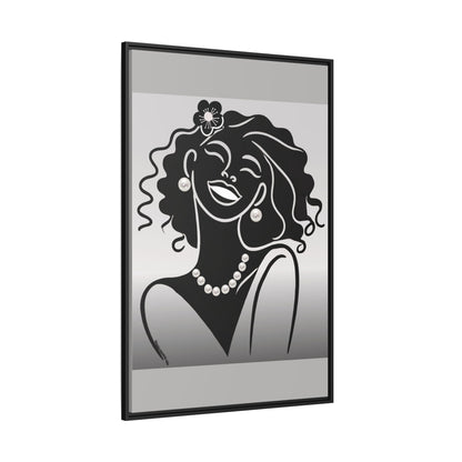 Pearls & Curls2 | Black and White - Framed Matte Canvas Art (black or white frame)