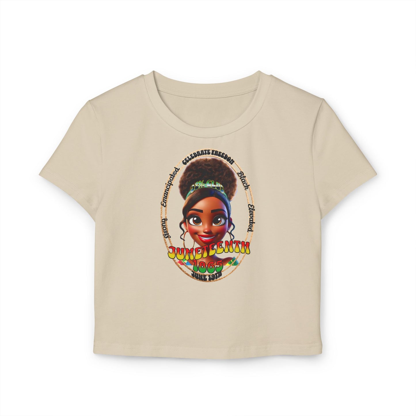 The 92% Club | Juneteenth Celebration Baby Tee, front and back design