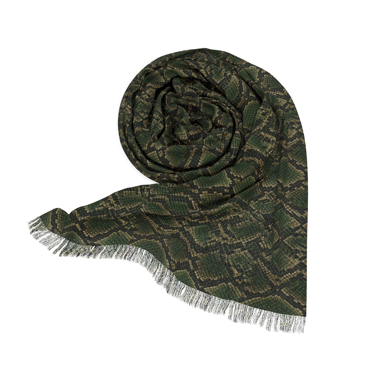 Snake | Olive Snakeskin Light Scarf — Sheer Lightweight Animal Pattern Fashion Scarf