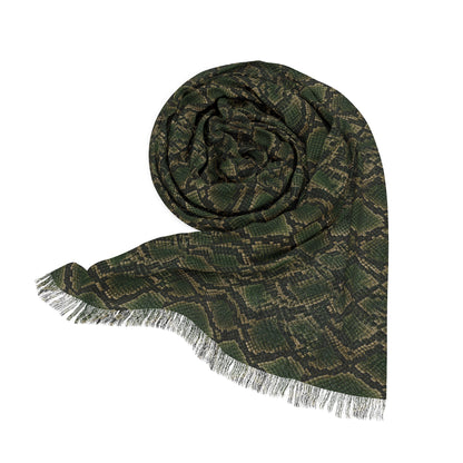 Snake | Olive Snakeskin Light Scarf — Sheer Lightweight Animal Pattern Fashion Scarf
