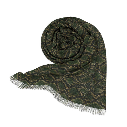 Snake | Olive Snakeskin Light Scarf — Sheer Lightweight Animal Pattern Fashion Scarf
