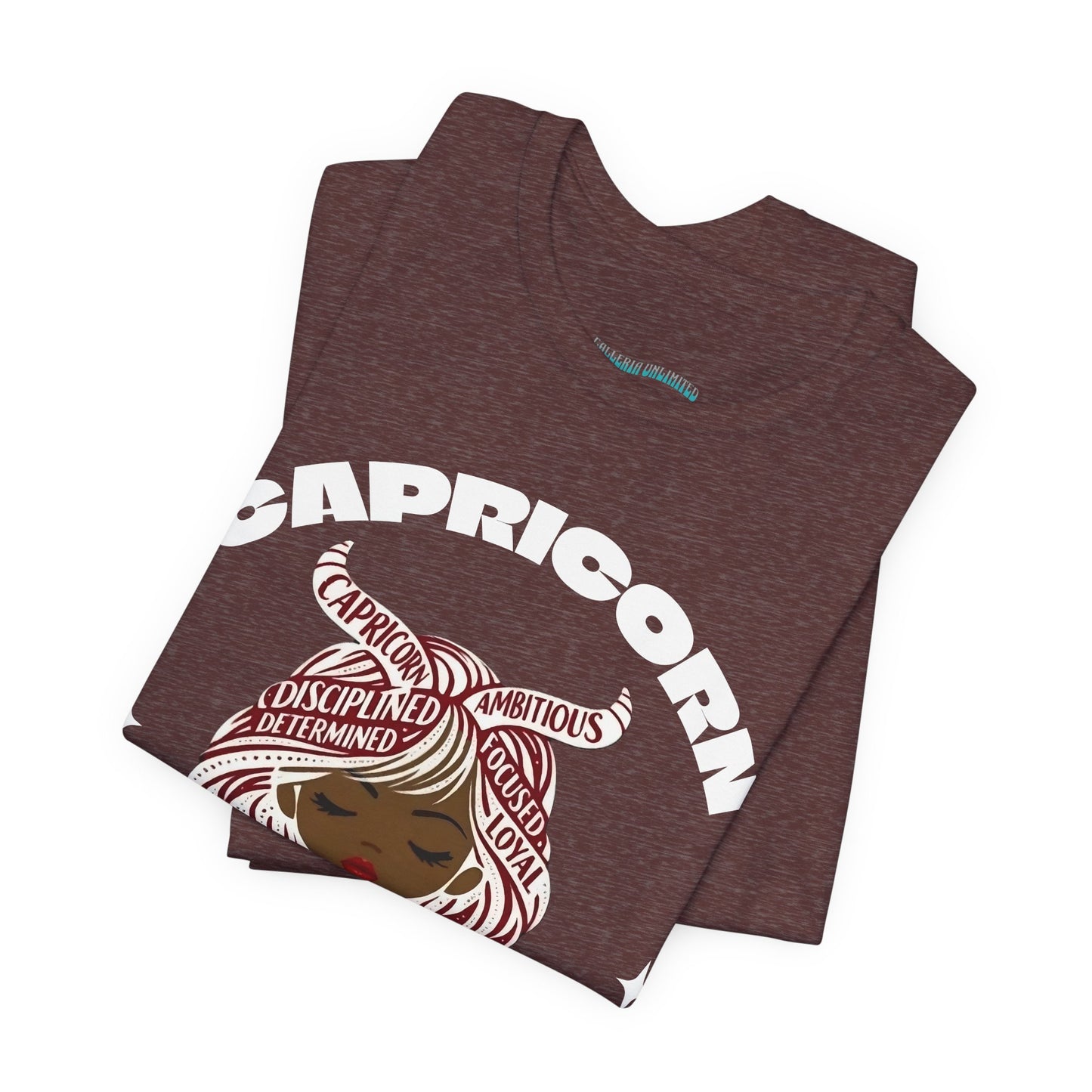 Capricorn | Word Art Graphic Tee (garnet) -- "Capricorn" Definition on Back