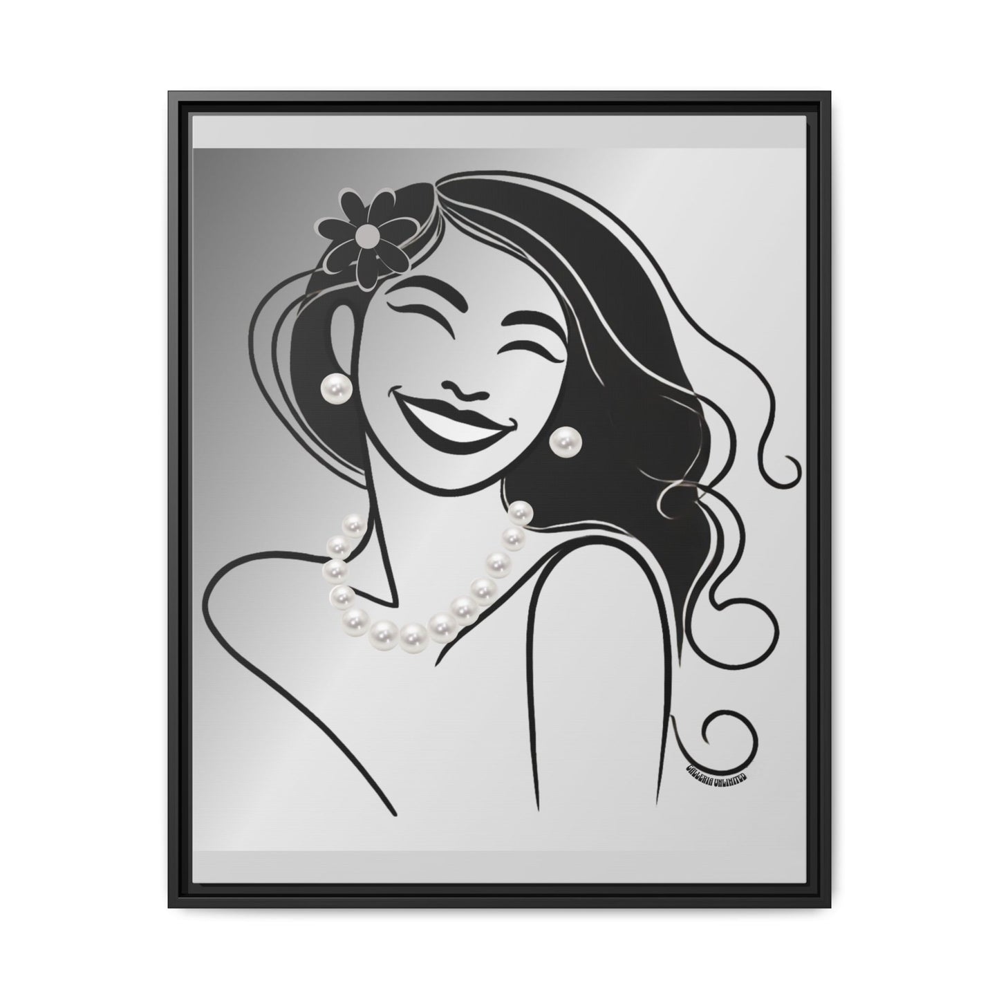 Pearls & Curls 3 | Black and White Framed Matte Canvas Wall Art