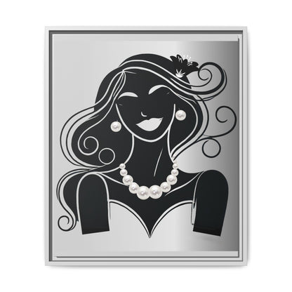Pearls & Curls 1 | Black and White Framed Matte Canvas Wall Art