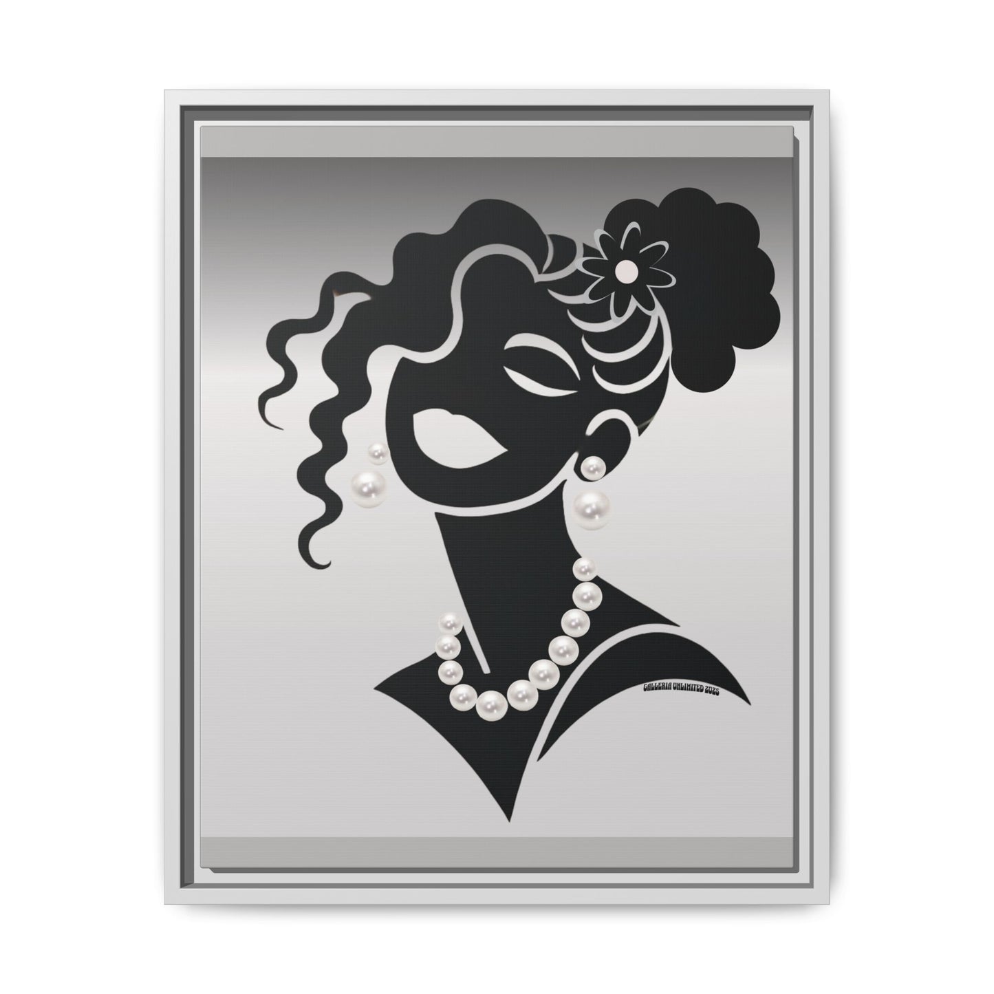 Pearls & Curls5 | Black and White - Framed Matte Canvas Art (black or white frame)
