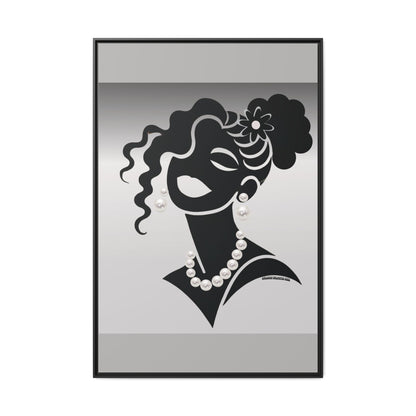 Pearls & Curls5 | Black and White - Framed Matte Canvas Art (black or white frame)