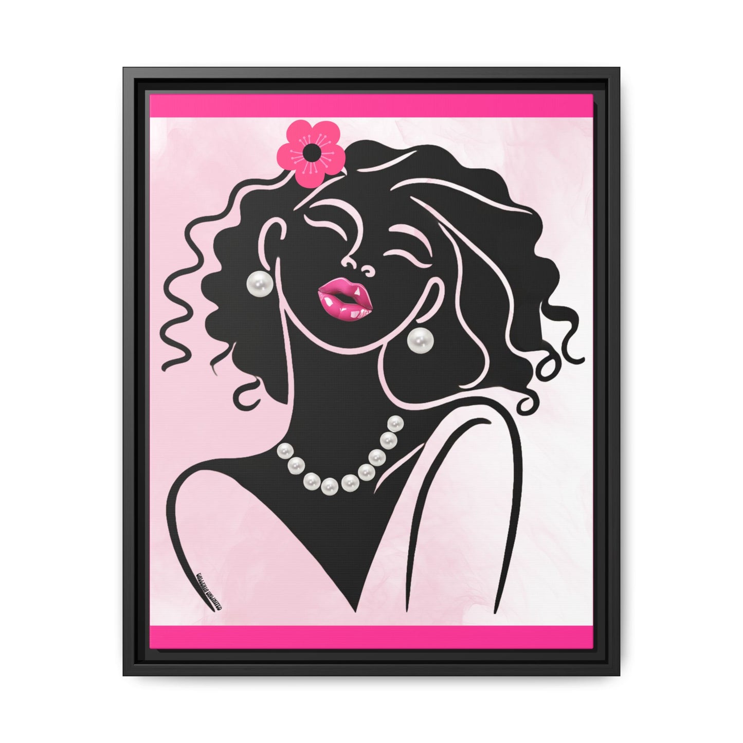 Pearls & Curls 2 | Pink Kiss Framed Matte Canvas Wall Art (black or white frame)