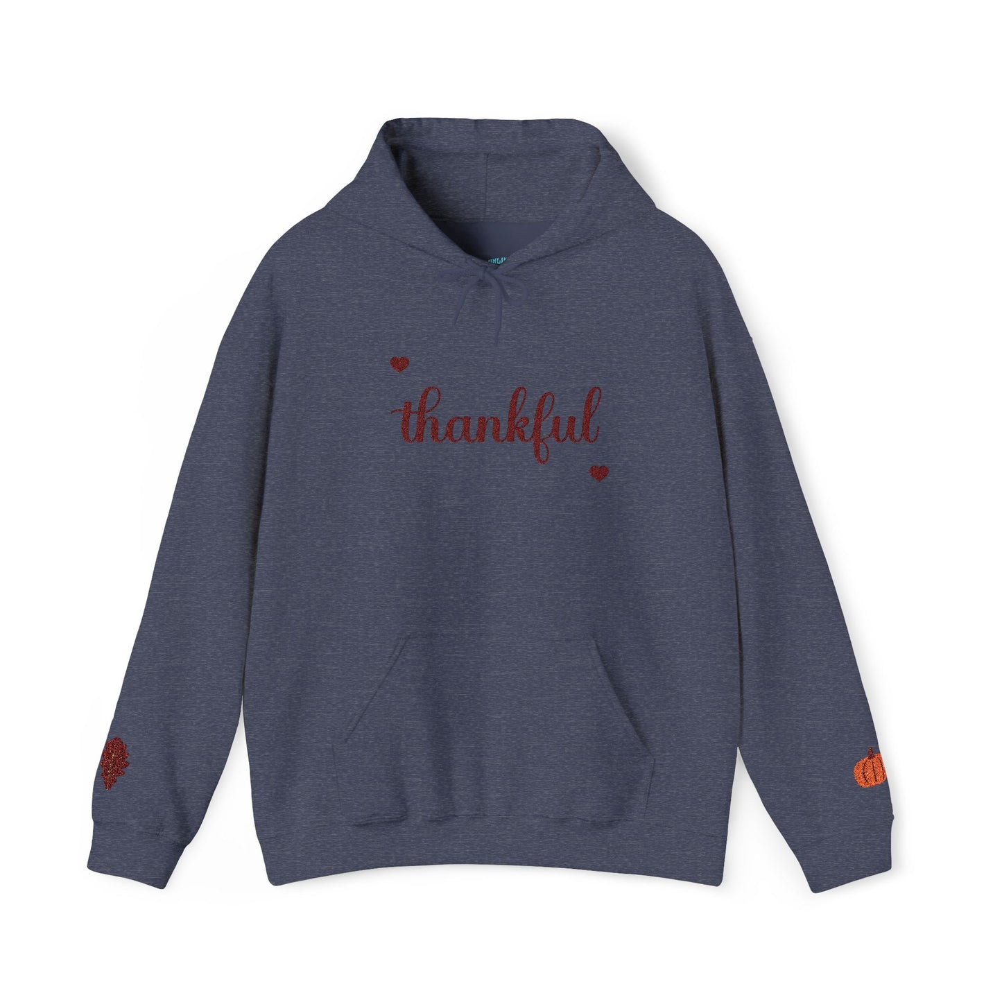 The Thankful Edit1 | Maroon Embroidered Thankful Hoodie, maroon hearts (multiple colors)