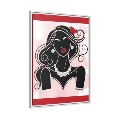 Pearls & Curls1 | Ruby Lips- Framed Matte Canvas Art (black or white frame)