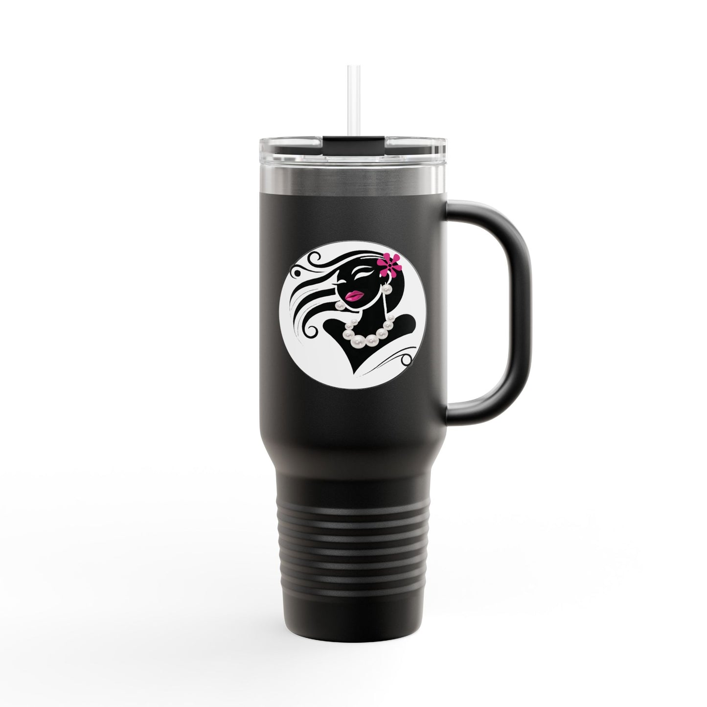 Pearls & Curls6 | Pink Pout - Insulated Travel Mug, 40oz (black or white)