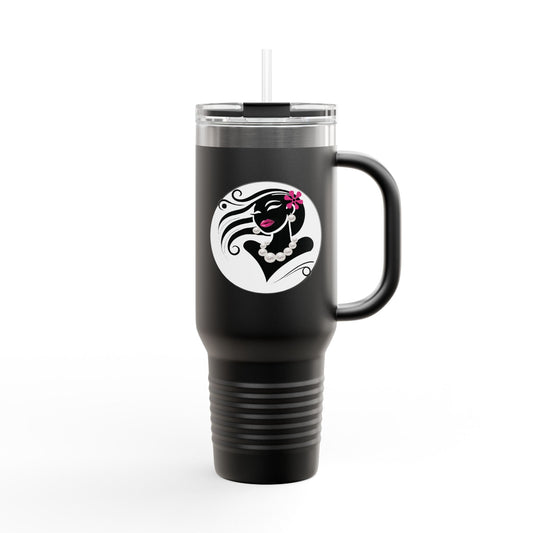 Pearls & Curls6 | Pink Pout - Insulated Travel Mug, 40oz (black or white)