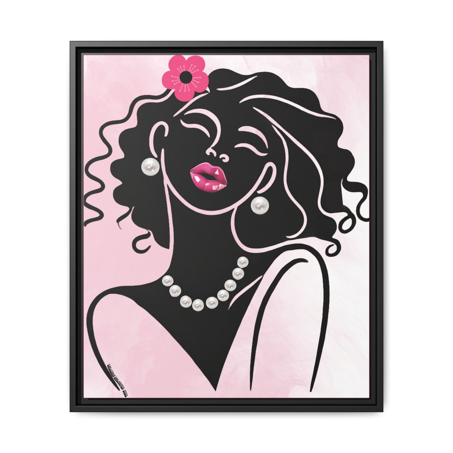 Pearls & Curls2 | Pink Pout - Framed Matte Canvas Art (black or white frame)