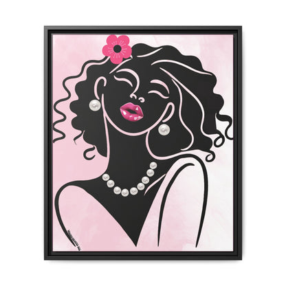 Pearls & Curls2 | Pink Pout - Framed Matte Canvas Art (black or white frame)
