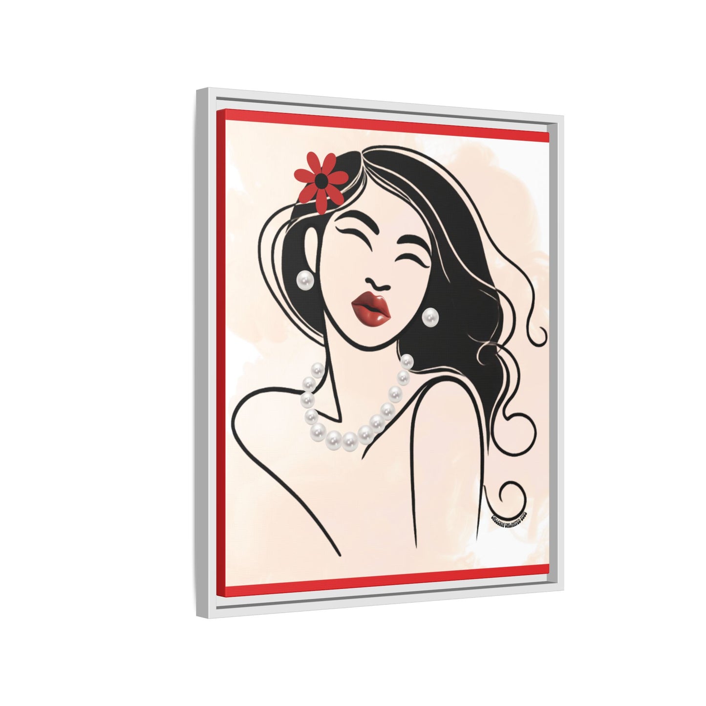 Pearls & Curls3 | Scarlet Kiss - Framed Matte Canvas Art (black or white frame)