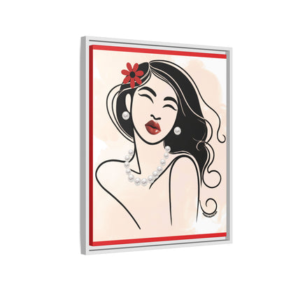 Pearls & Curls3 | Scarlet Kiss - Framed Matte Canvas Art (black or white frame)