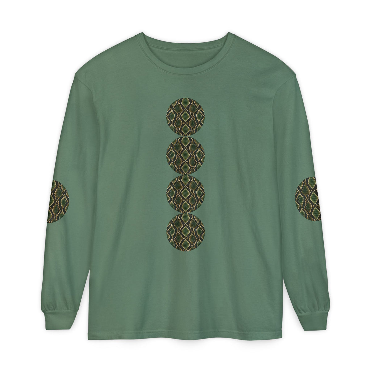 Snake | Olive Snakeskin Circle Patches Long Sleeve Tee (Elbow Accents), multiple shades