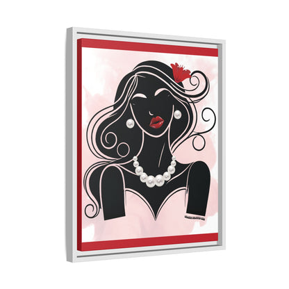 Pearls & Curls1 | Ruby Lips- Framed Matte Canvas Art (black or white frame)