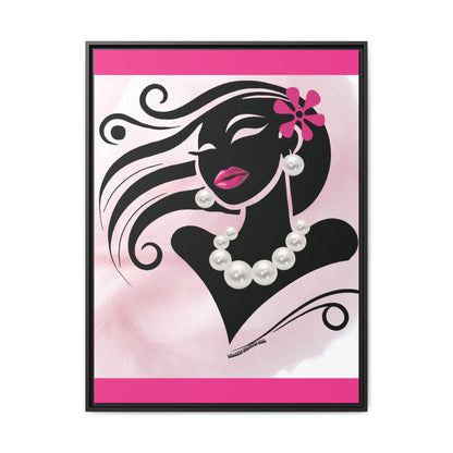 Pearls & Curls6 | Pink Pout - Framed Matte Canvas Art