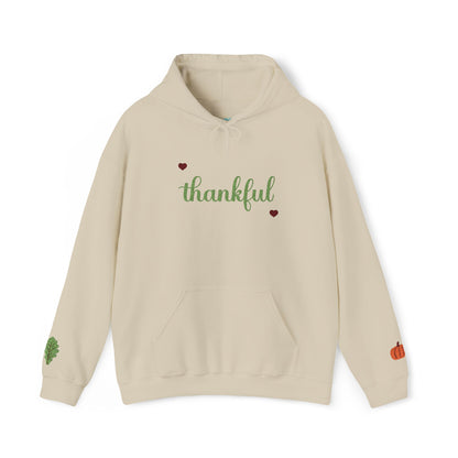 The Thankful Edit1 | Light Green Embroidered Thankful Hoodie, maroon hearts (multiple colors)