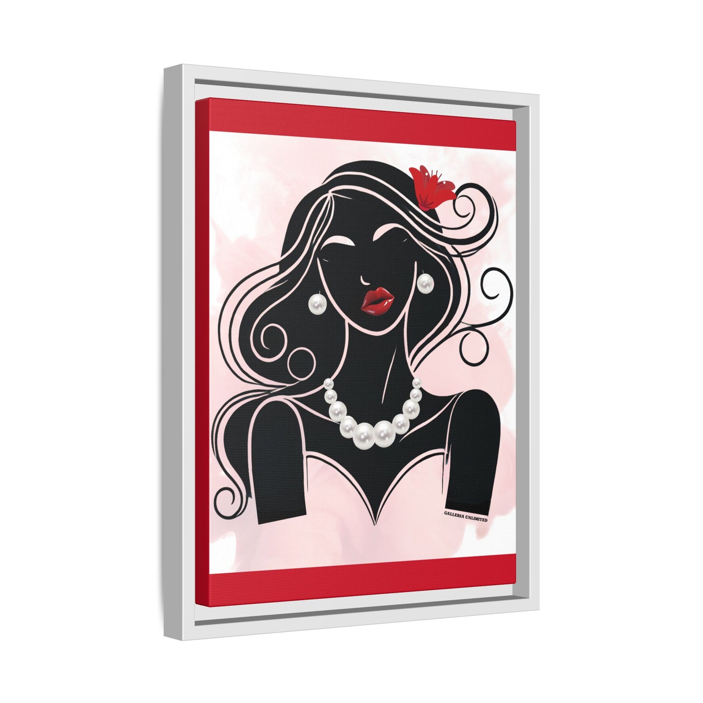 Pearls & Curls 1 | Ruby Kiss Framed Matte Canvas Wall Art (black or white frame)