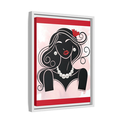 Pearls & Curls 1 | Ruby Kiss Framed Matte Canvas Wall Art (black or white frame)