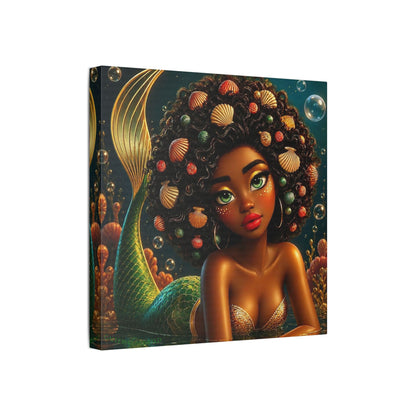 Sirens of the Gilded Sea | Emerald Sea Cavern, Satin Stretch Canvas Print