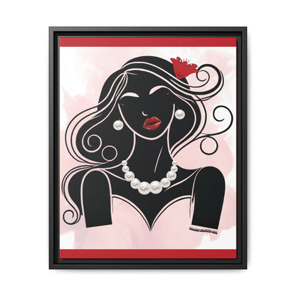 Pearls & Curls1 | Ruby Lips- Framed Matte Canvas Art (black or white frame)