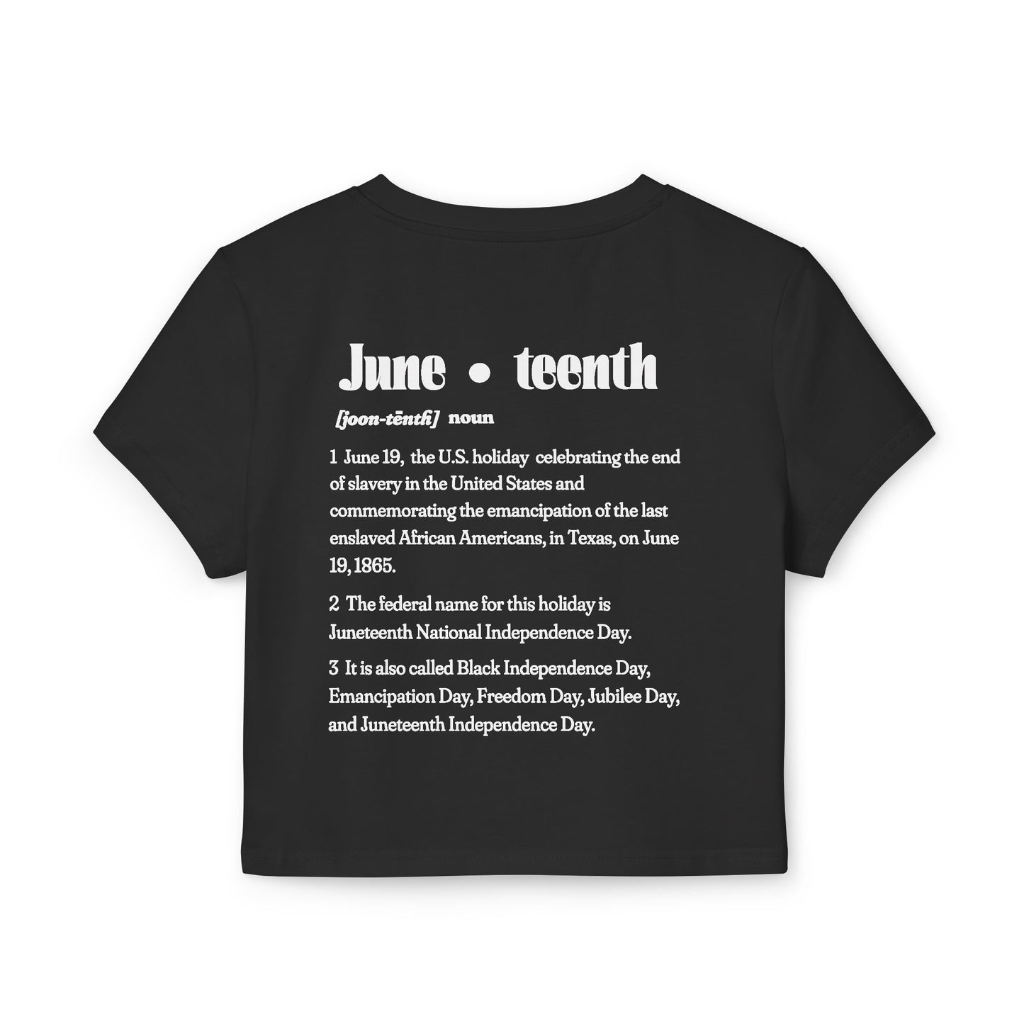 The 92% Club | Juneteenth Celebration Baby Tee, front and back design