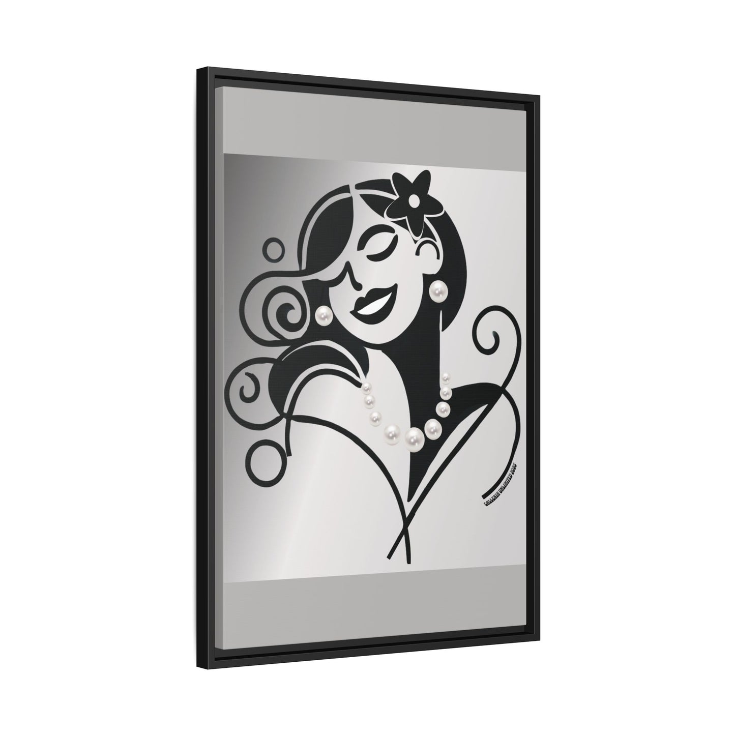 Pearls & Curls4 | Black and White - Framed Matte Canvas Art (black or white frame)