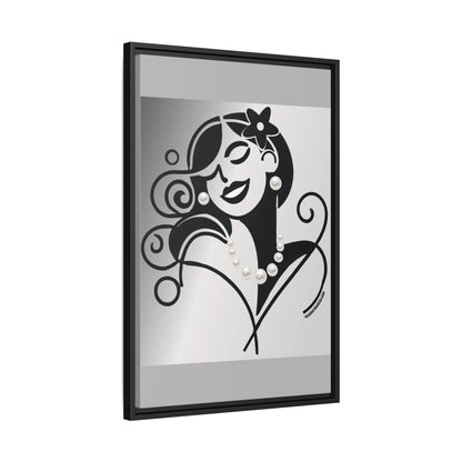 Pearls & Curls4 | Black and White - Framed Matte Canvas Art (black or white frame)