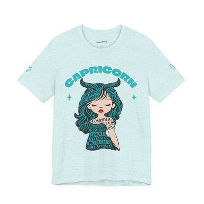 Capricorn | Word Art Graphic Tee2 (turquoise)--"Capricorn" Definition on Back