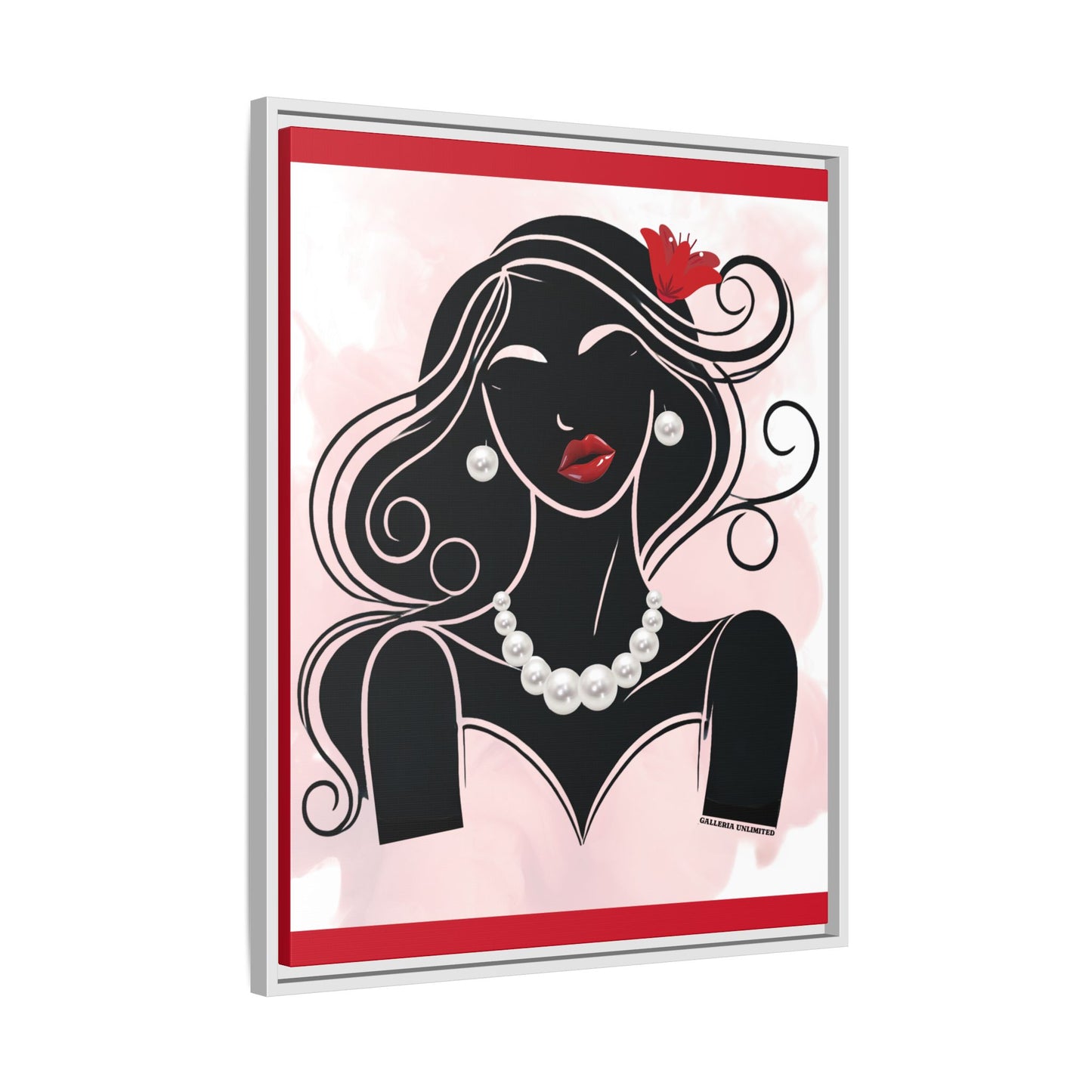 Pearls & Curls 1 | Ruby Kiss Framed Matte Canvas Wall Art (black or white frame)